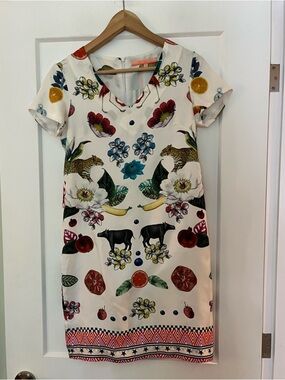 NWOT Vilagallo 100% Silk Floral Animal Print Whimsical Mini Shift Dress 4